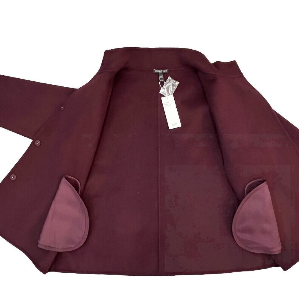 Eileen Fisher Brushed Wool Stand Collar Doubleface Boxy Coat Petite Large Cassis - Picture 3 of 9